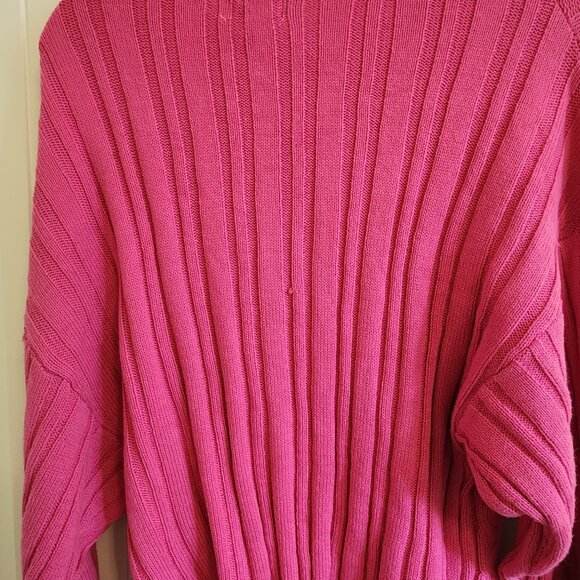 Crown & Ivy L Cable Knit Hot Pink Sweater Womens Pullover Cotton Blend - Picture 5 of 7